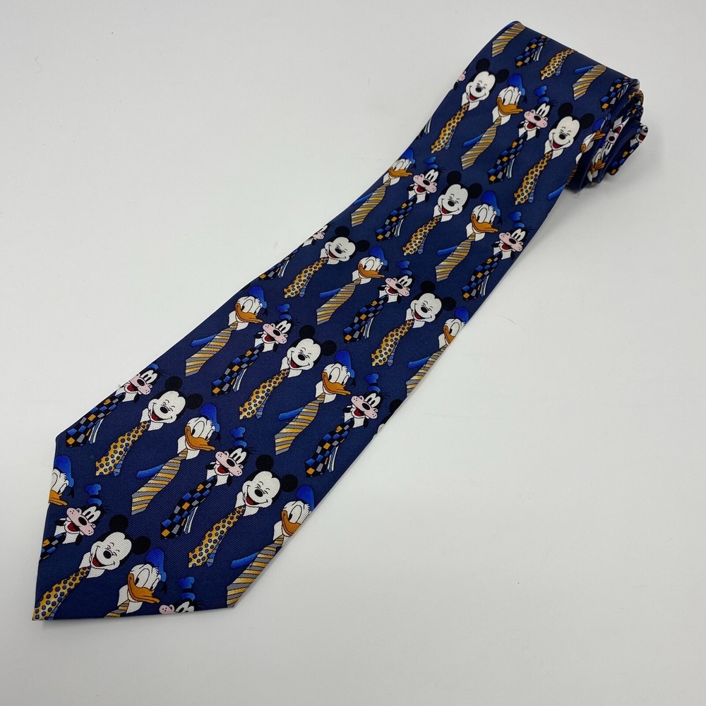 Walt Disney World Tie 100% Silk Men‎ 57" Necktie Mickey Mouse Goofy Donald Duck